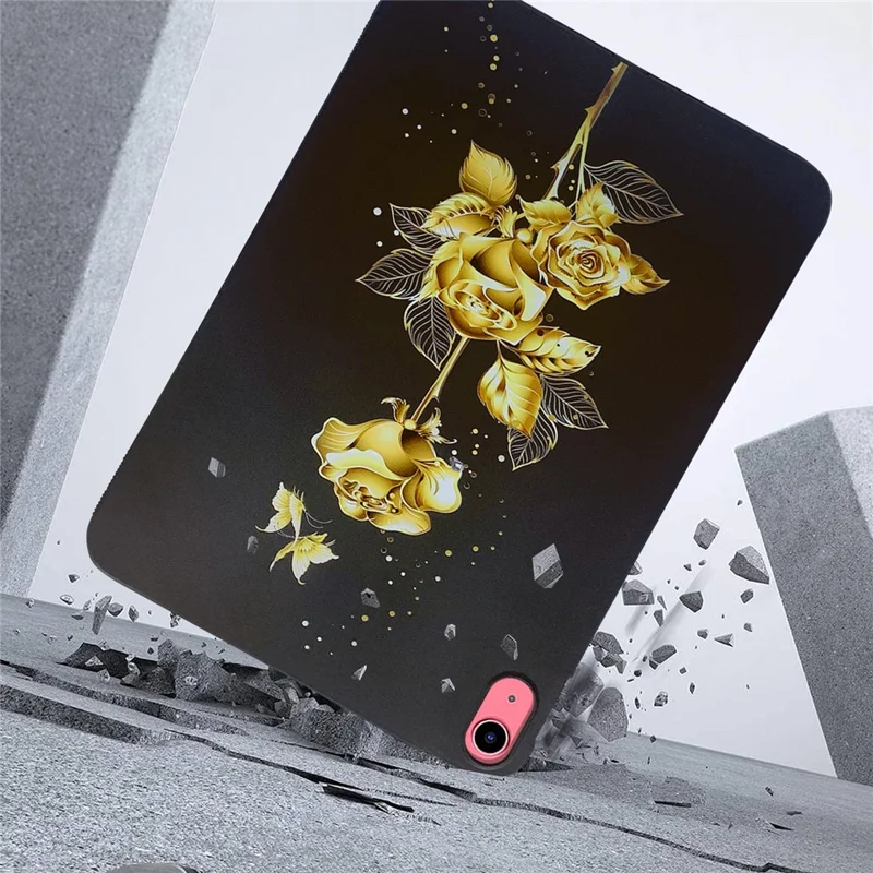 For iPad (2025) / 10.9 (2022) TPU Case Pattern Printing Slim Tablet Protective Cover - Gold Rose
