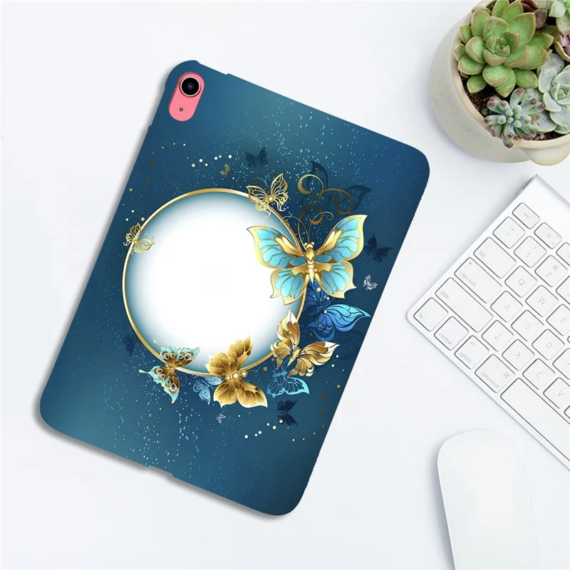 For iPad (2025) / 10.9 (2022) TPU Case Pattern Printing Slim Tablet Protective Cover - Moon and Butterfly