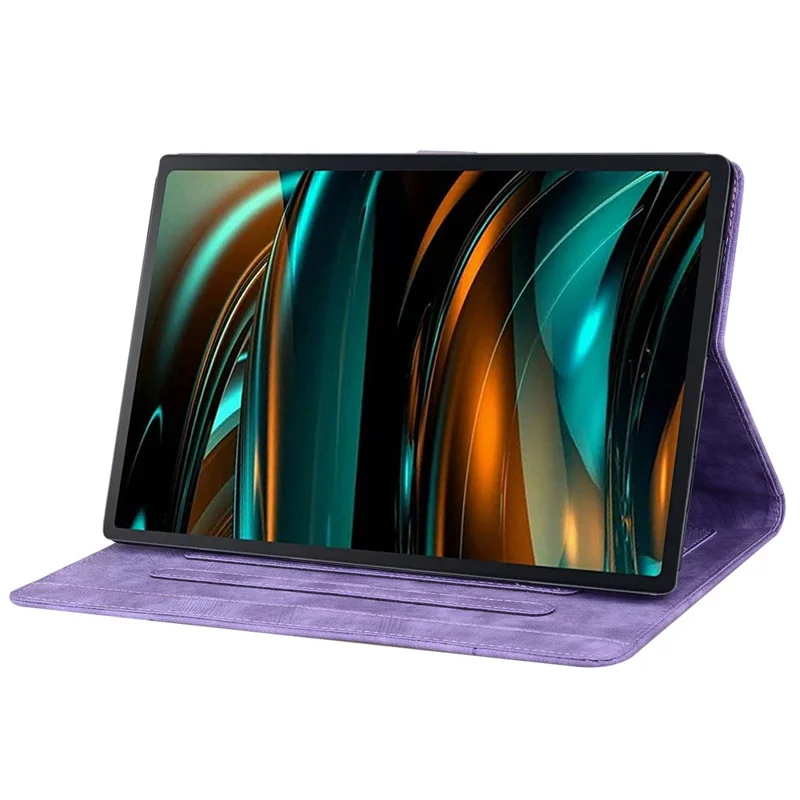 For Lenovo Xiaoxin Pad Pro 12.7 inch Case Card Slots Leather Tablet Stand Folio Cover Flower Cat - Purple