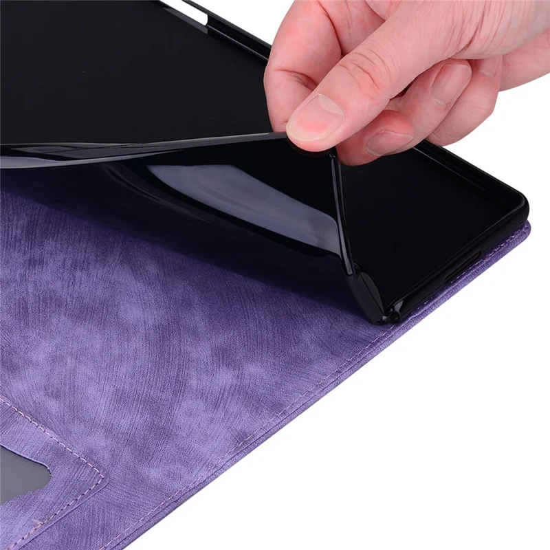 For Lenovo Xiaoxin Pad Pro 12.7 inch Case Card Slots Leather Tablet Stand Folio Cover Flower Cat - Purple