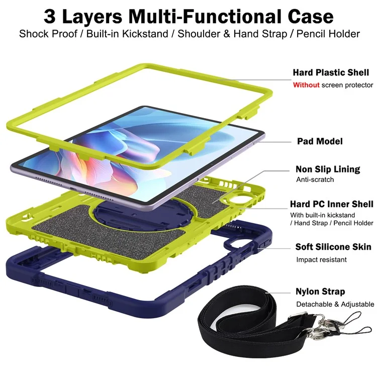 Per Huawei MatePad 11.5 S Case Silicone+PC Supporto Tablet Cover con Tracolla - Navy Blue+Green