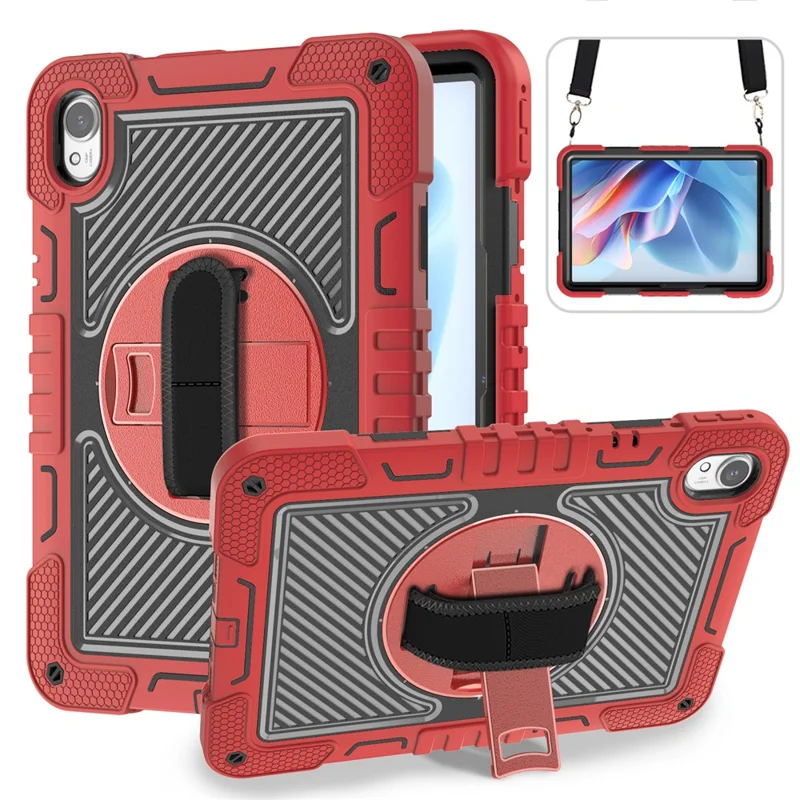For Huawei MatePad 11.5 S Case Silicone+PC Kickstand Tablet Cover with Shoulder Strap - Red+Black
