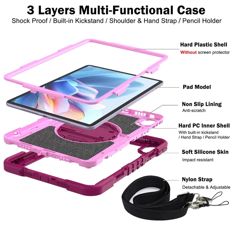 Per Huawei MatePad 11.5 S Case Silicone+PC Supporto Tablet Cover con Tracolla - Rosa+Rosa