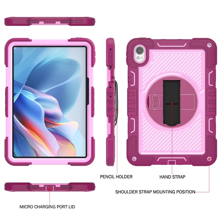 Per Huawei MatePad 11.5 S Case Silicone+PC Supporto Tablet Cover con Tracolla - Rosa+Rosa