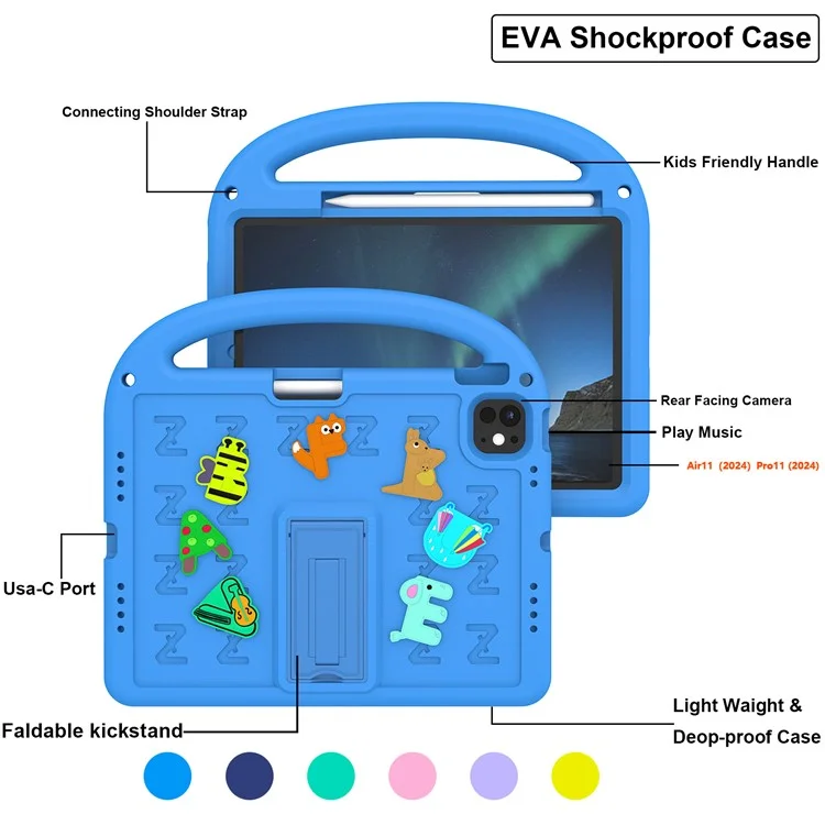 For iPad Air 11 (2025) / (2024) / iPad Pro 11 (2024) Kickstand Case EVA+PC Tablet Protection Cover - Blue