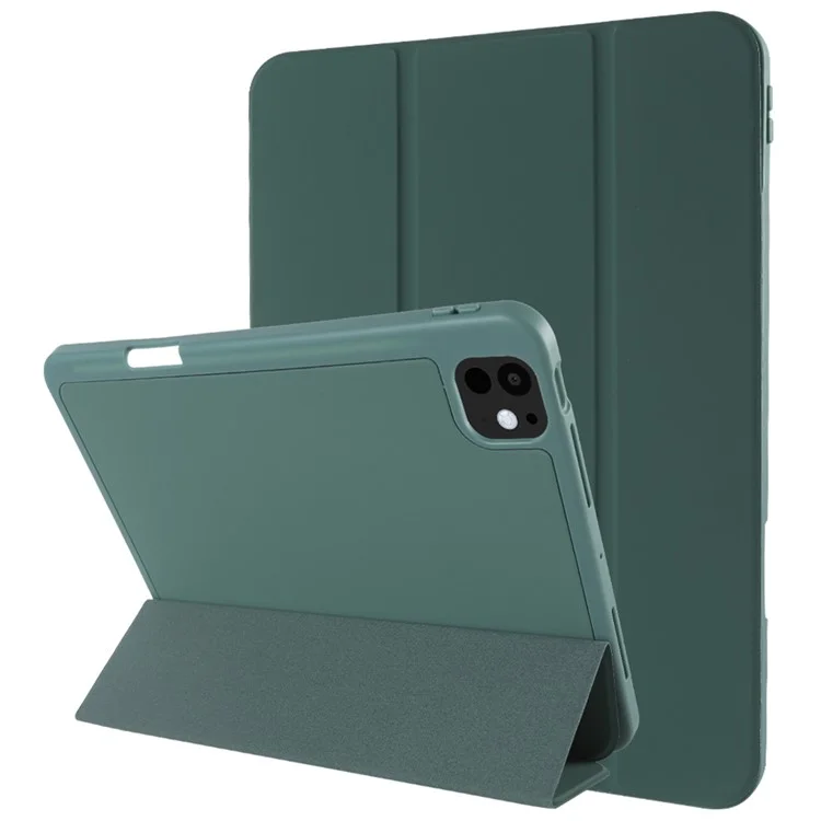 For iPad Pro 13 (2024) Protective Case Tri-Fold Stand PU Leather Tablet Cover - Green
