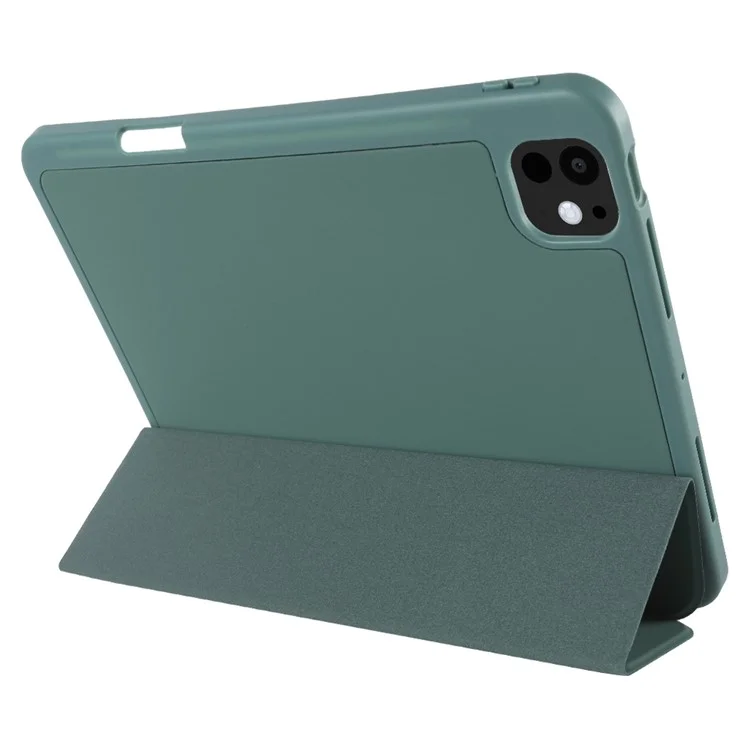 For iPad Pro 13 (2024) Protective Case Tri-Fold Stand PU Leather Tablet Cover - Green