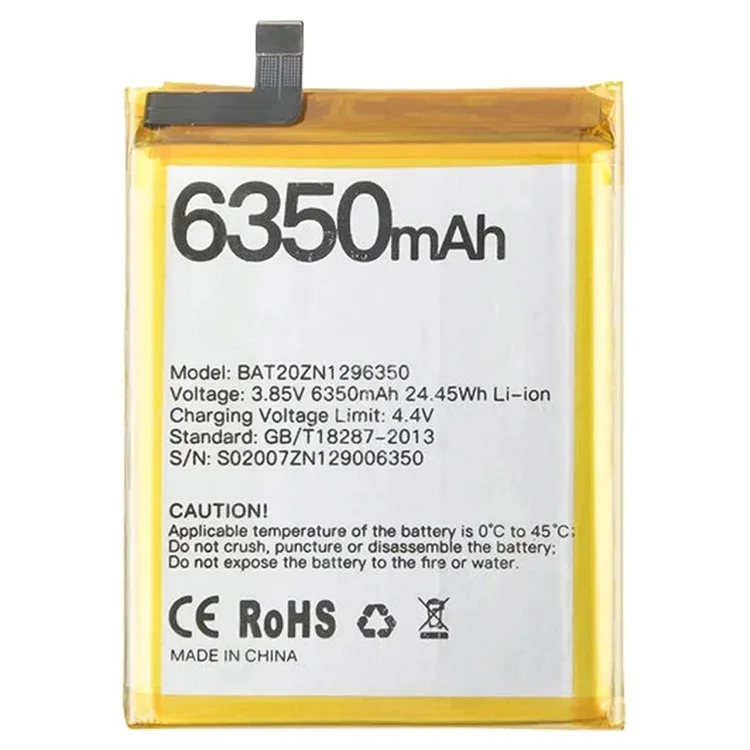 For Doogee S96 GT / S96 Pro 3.85V 6350mAh Li-Polymer Battery Assembly Part (Encode: BAT20ZN1296350) (Without Logo)