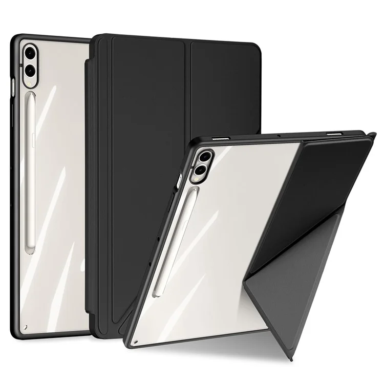 DUX DUCIS Magi Série pour Samsung Galaxy Tab S9+ / S9 FE+ Étui en cuir Origami Stand Réveil / Veille automatique Couverture - Noir