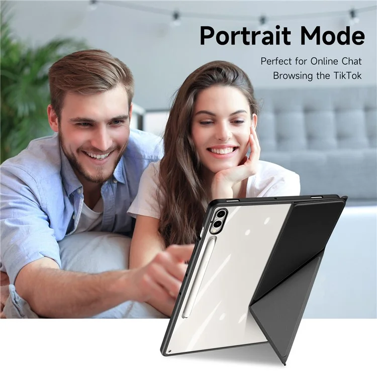 DUX DUCIS Magi Série pour Samsung Galaxy Tab S9+ / S9 FE+ Étui en cuir Origami Stand Réveil / Veille automatique Couverture - Noir