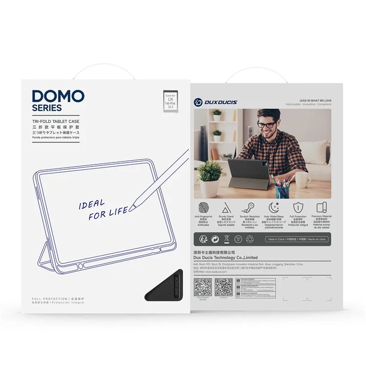 DUX DUCIS Domo Series per Lenovo Tab Plus Custodia in pelle Tri-Fold Stand Anti-Graffio Custodia per tablet - Nero