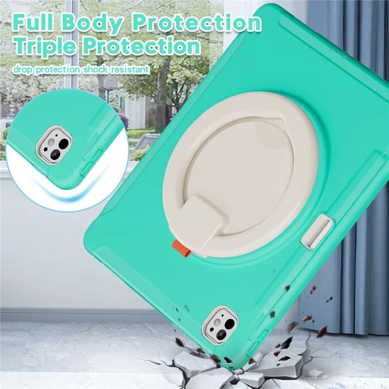 For iPad Pro 13 (2025) / (2024) Case Hand Grip Kickstand PC+TPU Cover with Pen Slot - Mint Green