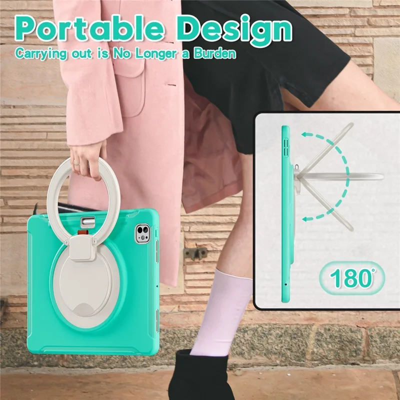 For iPad Pro 13 (2025) / (2024) Case Hand Grip Kickstand PC+TPU Cover with Pen Slot - Mint Green