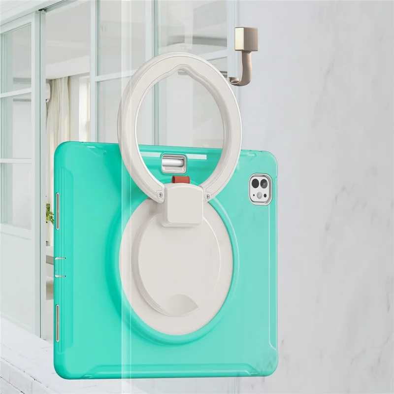 For iPad Pro 13 (2025) / (2024) Case Hand Grip Kickstand PC+TPU Cover with Pen Slot - Mint Green