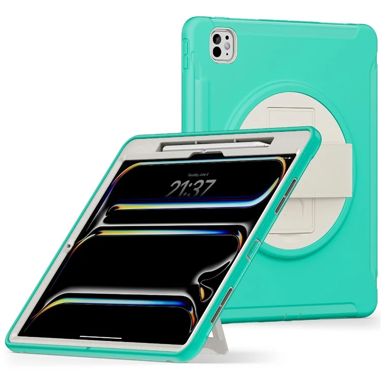 Para Ipad Pro 13 (2024) Case Kickstand Pc+tpu+cubierta de Silicona Con Ranura Para Lápiz - Verde Menta