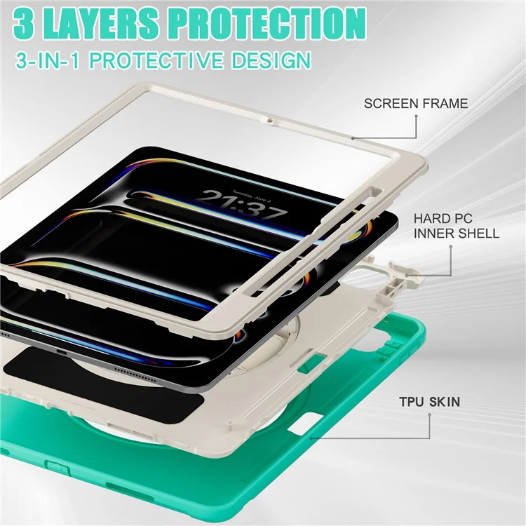 Para Ipad Pro 13 (2024) Case Kickstand Pc+tpu+cubierta de Silicona Con Ranura Para Lápiz - Verde Menta