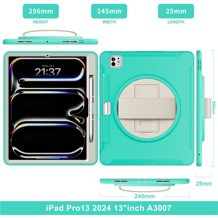 Para Ipad Pro 13 (2024) Case Kickstand Pc+tpu+cubierta de Silicona Con Ranura Para Lápiz - Verde Menta