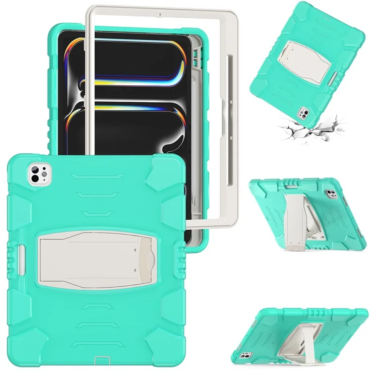For iPad Pro 13 (2024) Kickstand Case PC+Silicone Anti-Drop Tablet Cover - Mint Green