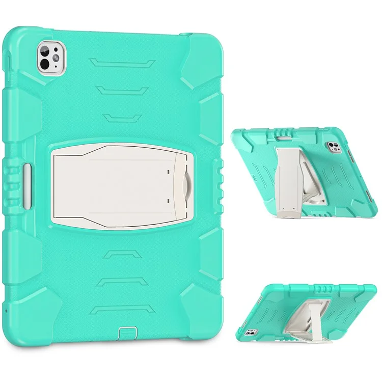 For iPad Pro 13 (2024) Kickstand Case PC+Silicone Anti-Drop Tablet Cover - Mint Green