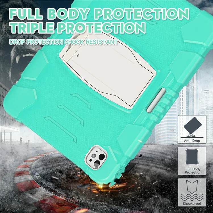 For iPad Pro 13 (2024) Kickstand Case PC+Silicone Anti-Drop Tablet Cover - Mint Green