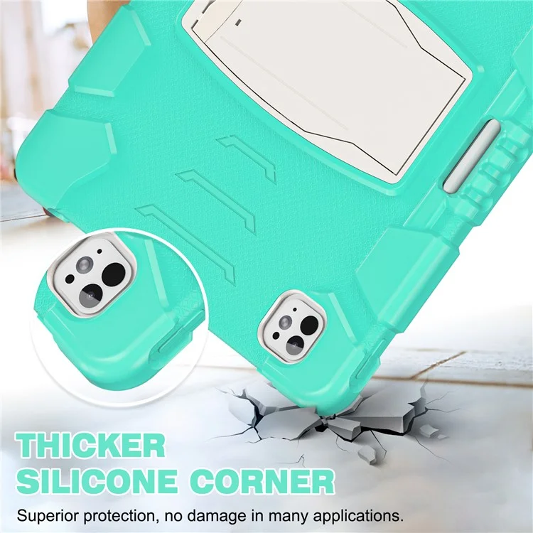 For iPad Pro 13 (2024) Kickstand Case PC+Silicone Anti-Drop Tablet Cover - Mint Green