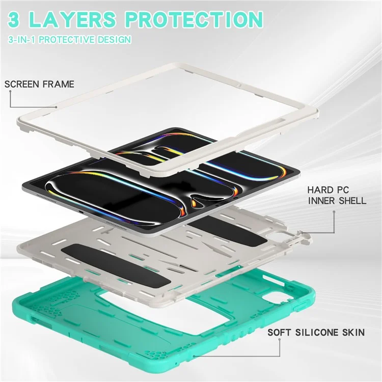 For iPad Pro 13 (2024) Kickstand Case PC+Silicone Anti-Drop Tablet Cover - Mint Green