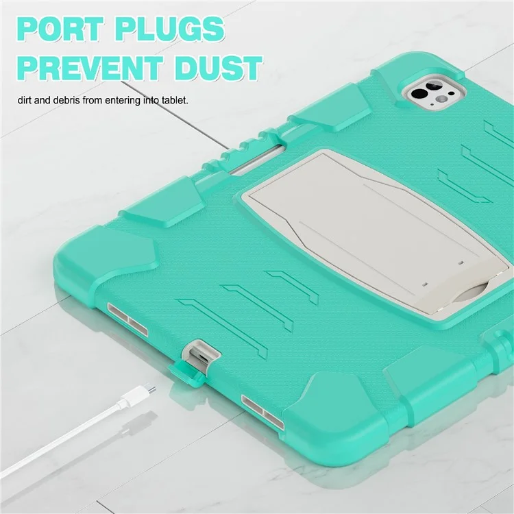 For iPad Pro 13 (2024) Kickstand Case PC+Silicone Anti-Drop Tablet Cover - Mint Green