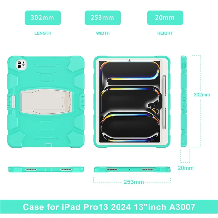For iPad Pro 13 (2024) Kickstand Case PC+Silicone Anti-Drop Tablet Cover - Mint Green