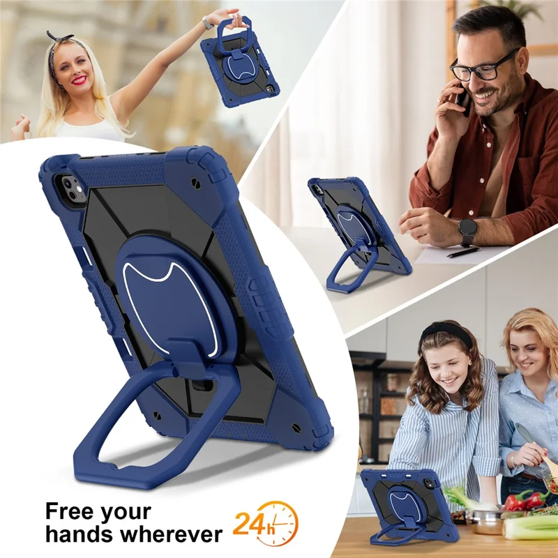 Per iPad Pro 13 (2024) Custodia con Supporto Silicone+PC Custodia Tablet - Navy Blue / Nero