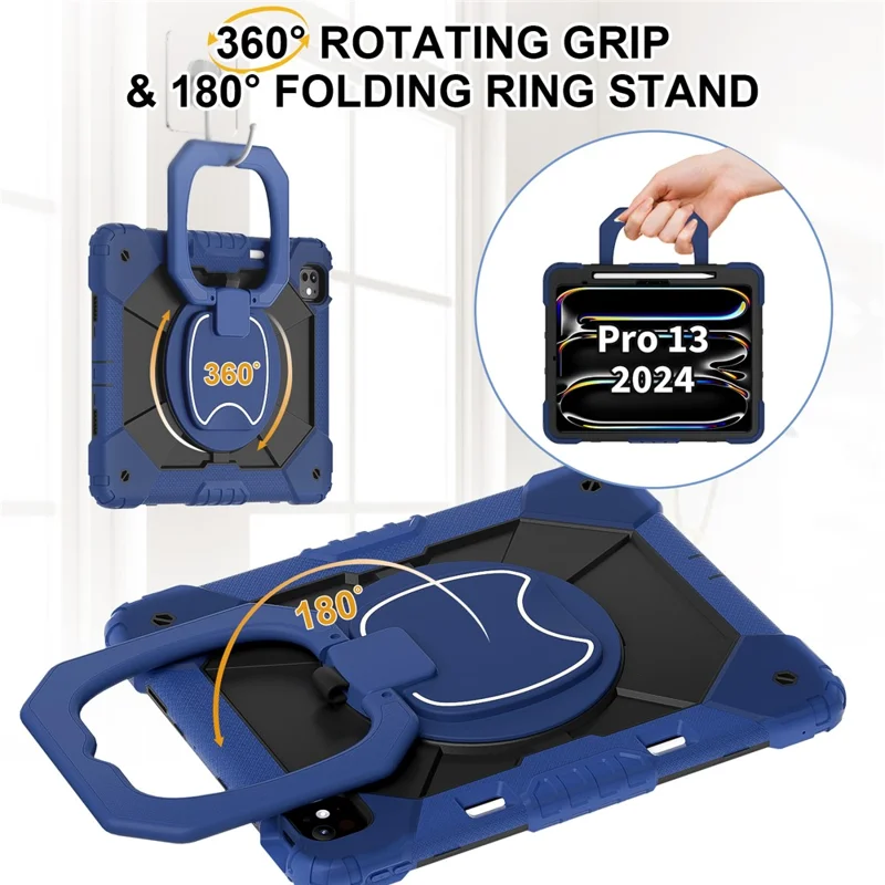 Per iPad Pro 13 (2024) Custodia con Supporto Silicone+PC Custodia Tablet - Navy Blue / Nero
