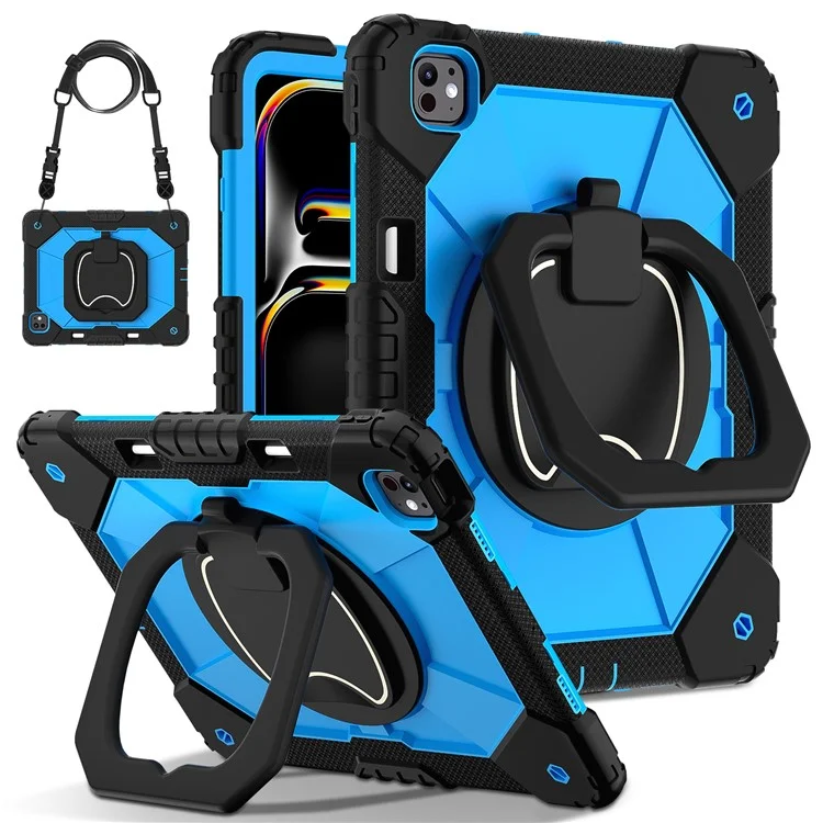 For iPad Pro 13 (2024) Kickstand Case Silicone+PC Tablet Cover - Black / Blue