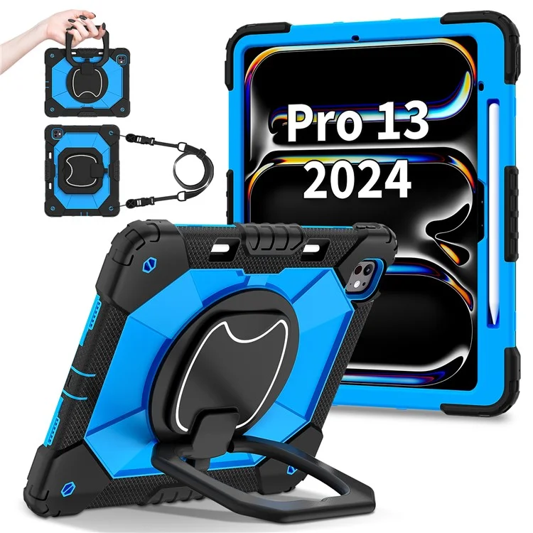 For iPad Pro 13 (2024) Kickstand Case Silicone+PC Tablet Cover - Black / Blue