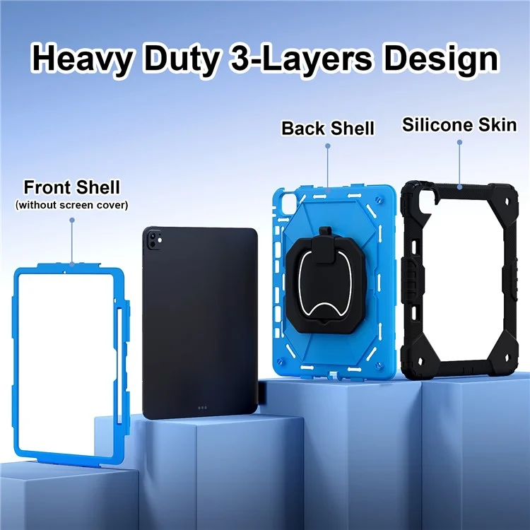 For iPad Pro 13 (2024) Kickstand Case Silicone+PC Tablet Cover - Black / Blue