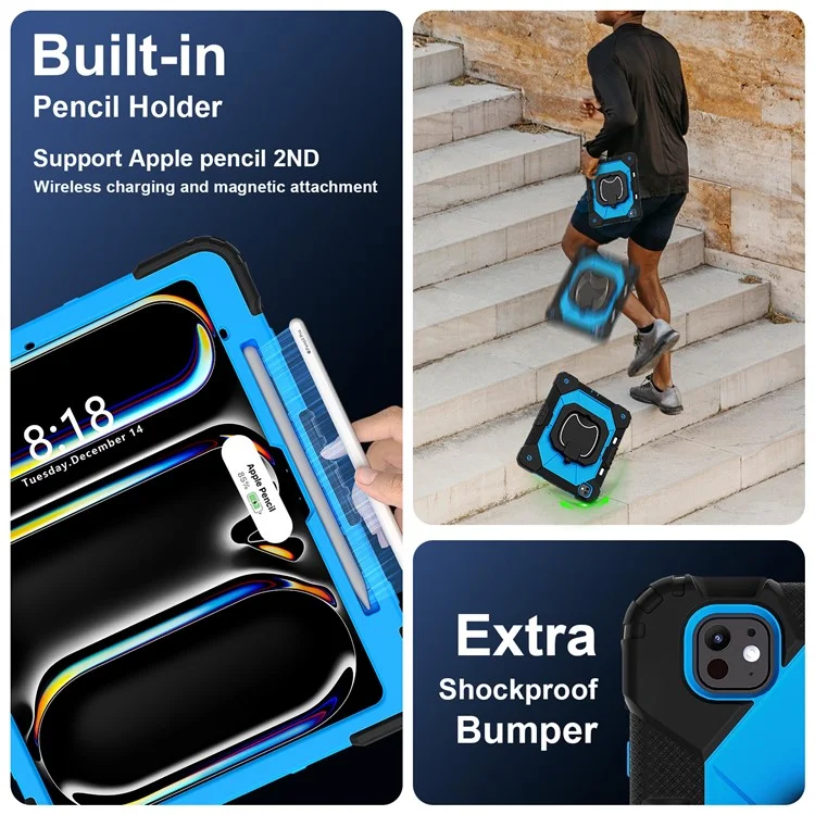 For iPad Pro 13 (2024) Kickstand Case Silicone+PC Tablet Cover - Black / Blue