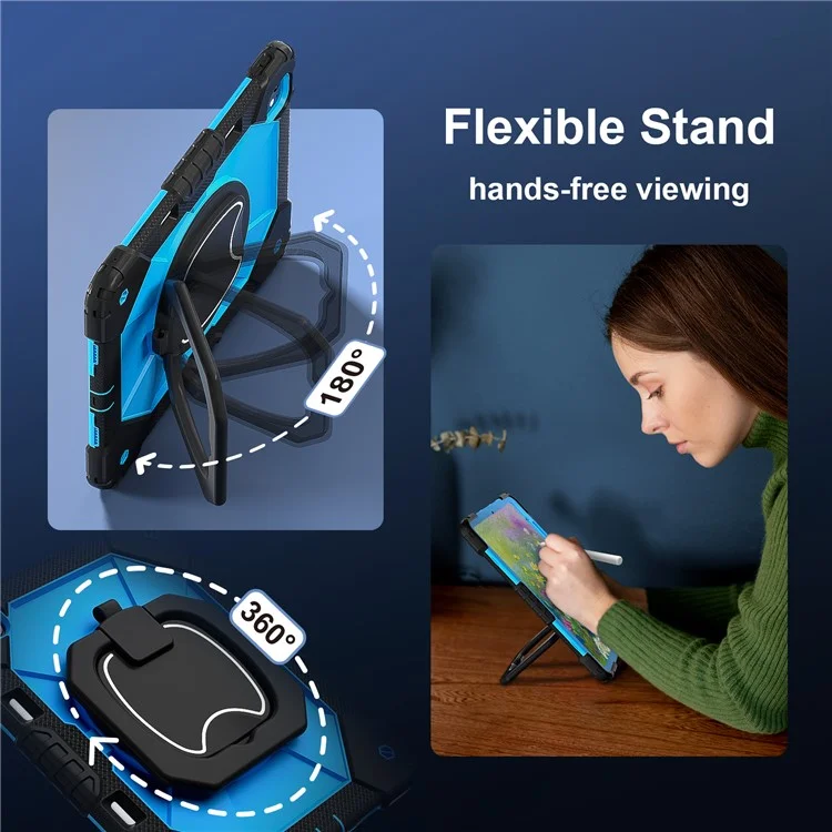 For iPad Pro 13 (2024) Kickstand Case Silicone+PC Tablet Cover - Black / Blue