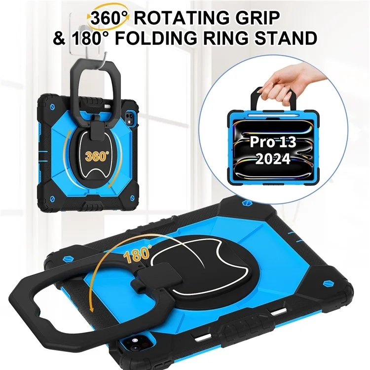 For iPad Pro 13 (2024) Kickstand Case Silicone+PC Tablet Cover - Black / Blue