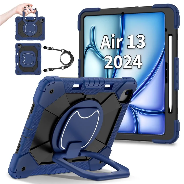 Para Ipad Air 13 (2024) Case de Cajas de Patada+cubierta de Tableta de pc - Azul Marino / Negro