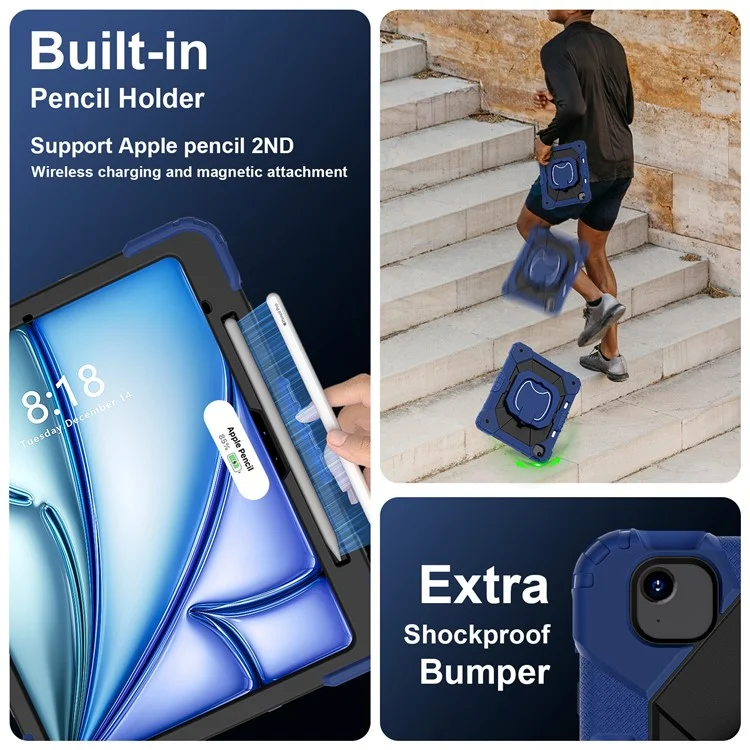 Para Ipad Air 13 (2024) Case de Cajas de Patada+cubierta de Tableta de pc - Azul Marino / Negro