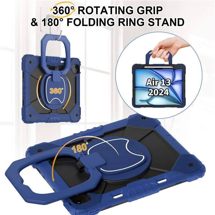 Para Ipad Air 13 (2024) Case de Cajas de Patada+cubierta de Tableta de pc - Azul Marino / Negro