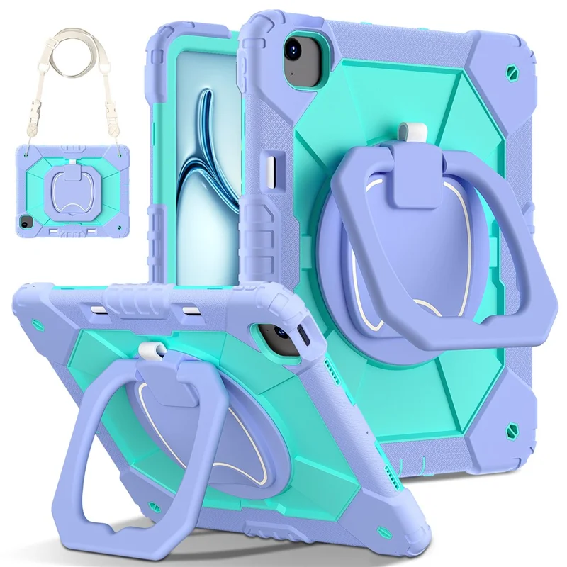 For iPad Air 13 (2026) / (2025) / (2024) Kickstand Case Silicone+PC Tablet Cover - Light Purple / Mint Green