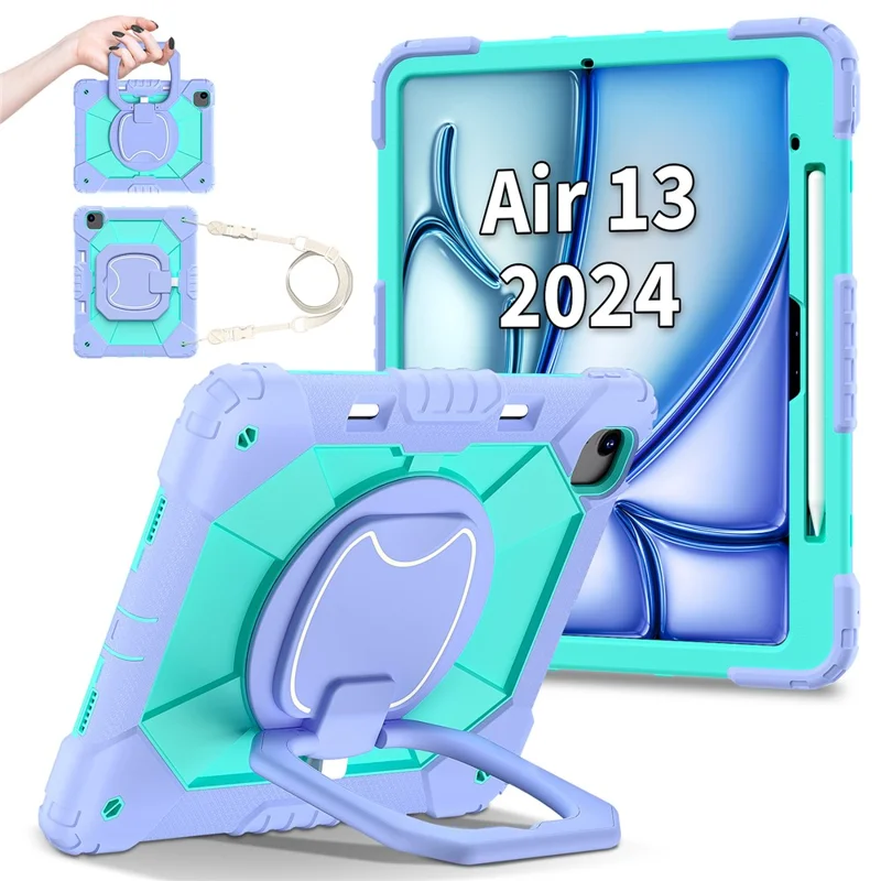 For iPad Air 13 (2026) / (2025) / (2024) Kickstand Case Silicone+PC Tablet Cover - Light Purple / Mint Green