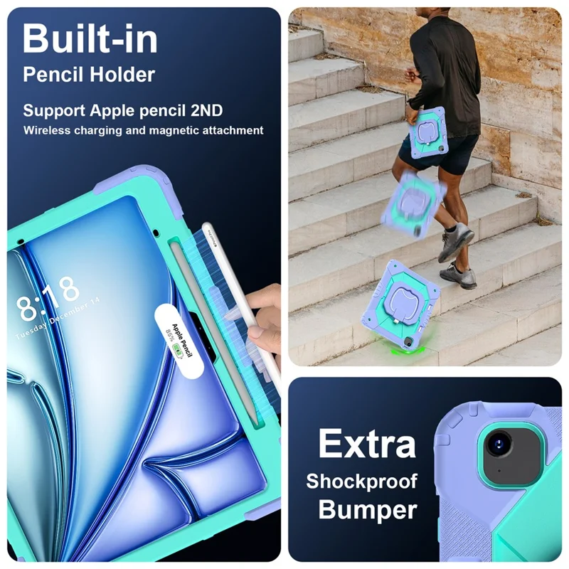 For iPad Air 13 (2026) / (2025) / (2024) Kickstand Case Silicone+PC Tablet Cover - Light Purple / Mint Green