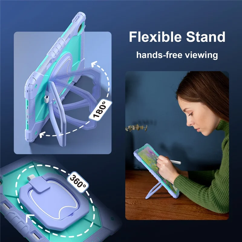 For iPad Air 13 (2026) / (2025) / (2024) Kickstand Case Silicone+PC Tablet Cover - Light Purple / Mint Green