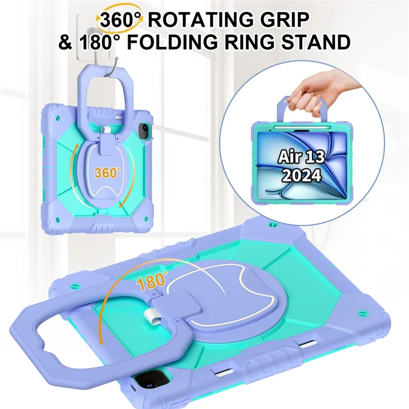For iPad Air 13 (2026) / (2025) / (2024) Kickstand Case Silicone+PC Tablet Cover - Light Purple / Mint Green