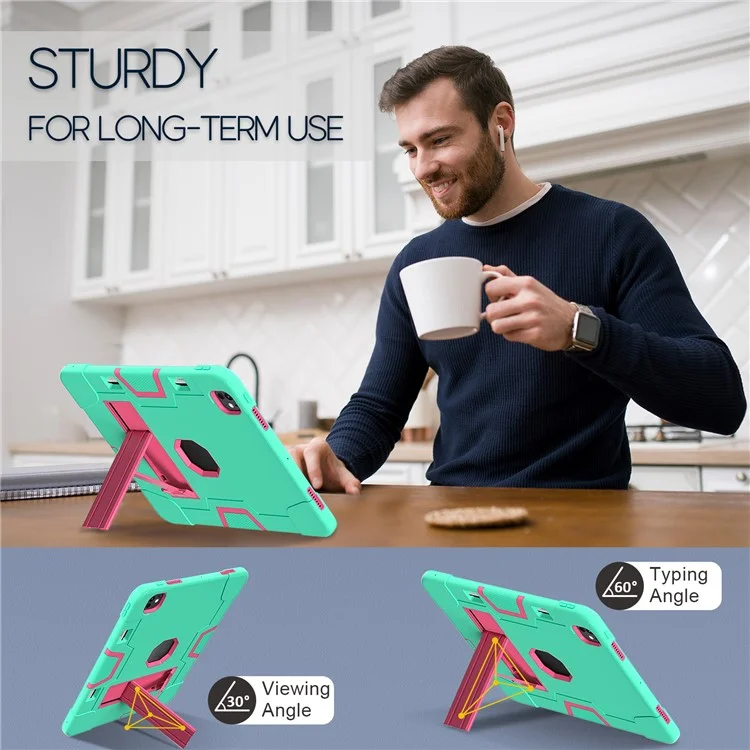 For iPad Pro 13 (2024) Case Robot Style Silicone + PC Tablet Cover with Kickstand - Mint Green / Rose