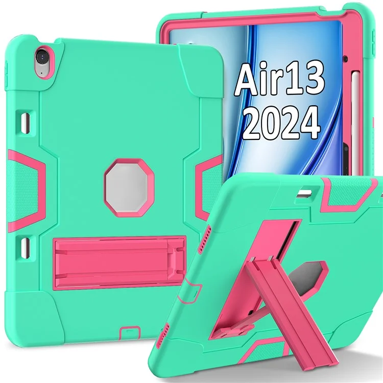 Para Ipad Air 13 (2024) Case Robot Style Silicone + PC Tableta Constación Con Kickstand - Verde Menta / Rosa