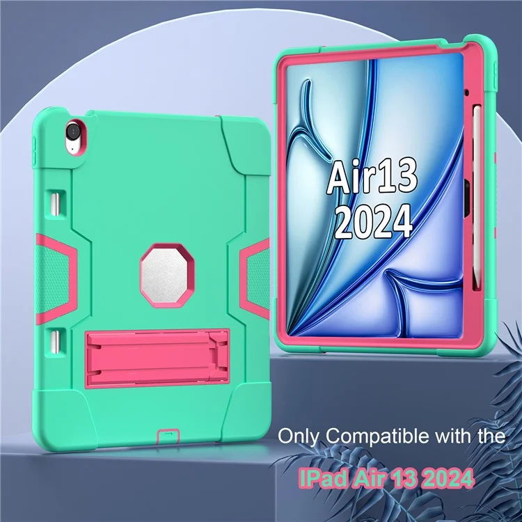 Para Ipad Air 13 (2024) Case Robot Style Silicone + PC Tableta Constación Con Kickstand - Verde Menta / Rosa