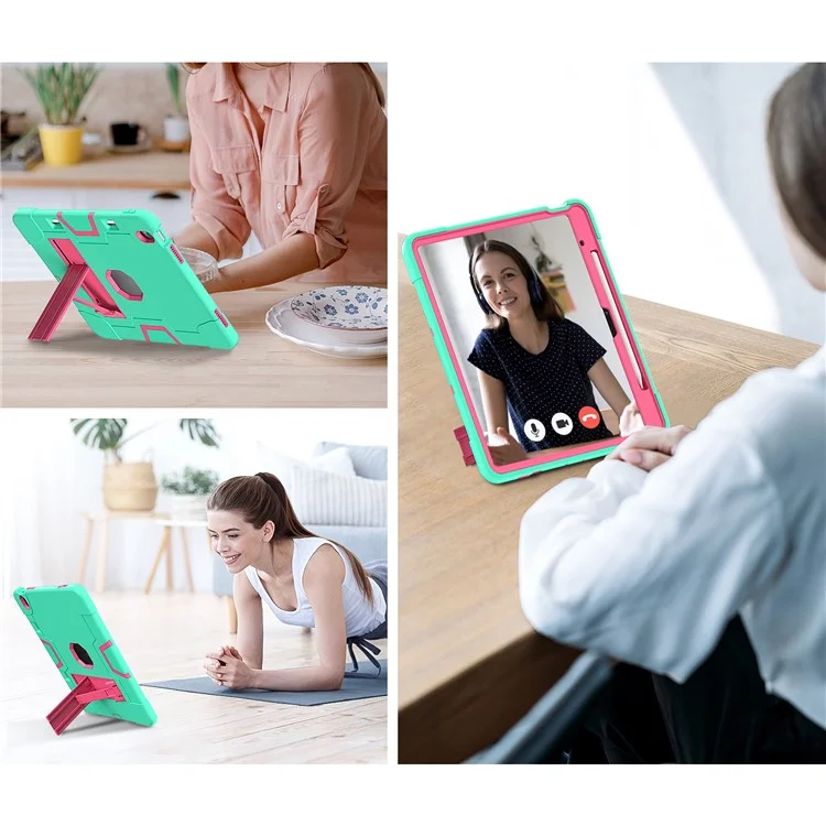 Para Ipad Air 13 (2024) Case Robot Style Silicone + PC Tableta Constación Con Kickstand - Verde Menta / Rosa