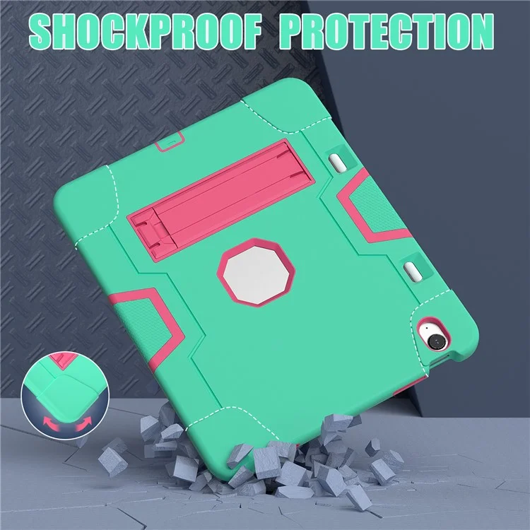 Para Ipad Air 13 (2024) Case Robot Style Silicone + PC Tableta Constación Con Kickstand - Verde Menta / Rosa