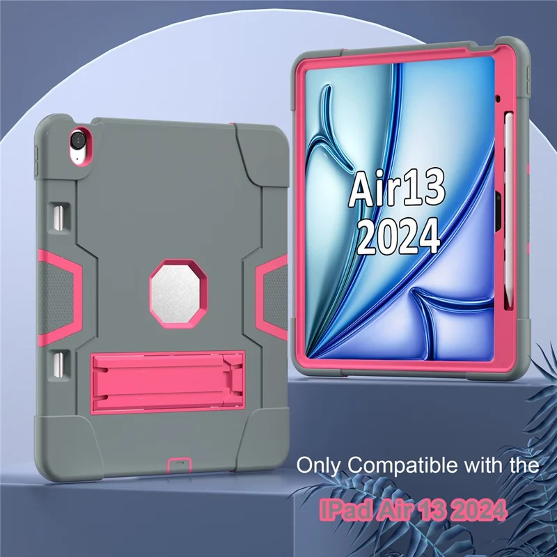 For iPad Air 13 (2026) / (2025) / (2024) Case Robot Style Silicone + PC Tablet Cover with Kickstand - Grey / Rose